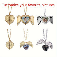 Custom Angel Wings Heart Necklace Small Box Pendant