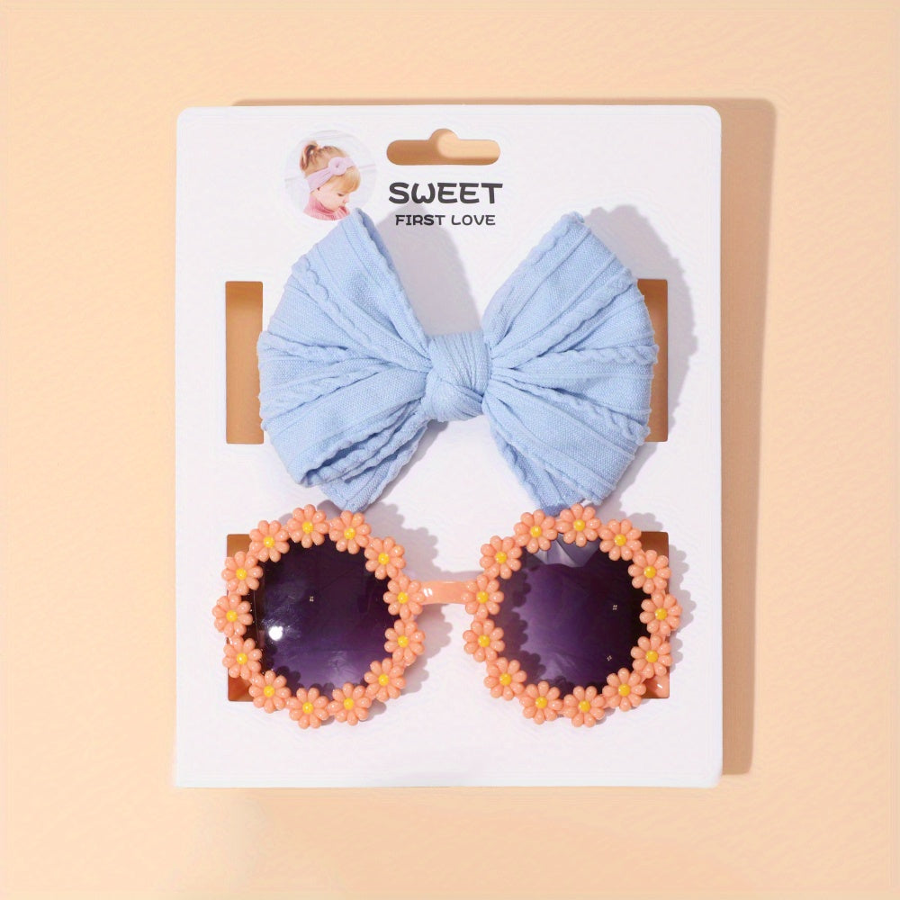 Girls Flower Sunglasses & Bow Headband Set Hair Accessories