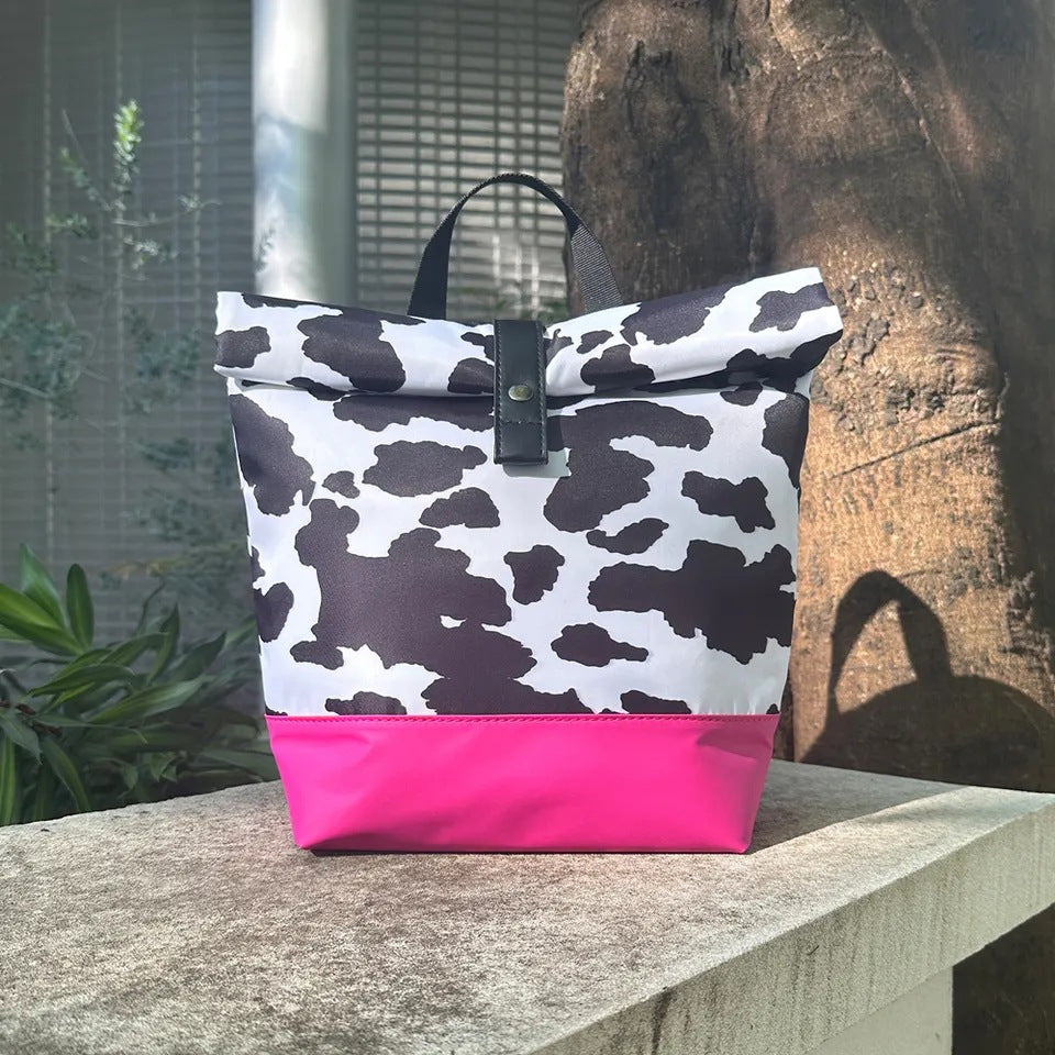 Leopard Cow Print Thermal Bag Portable Foldable Insulation