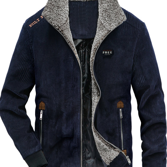 Men's Vintage Corduroy Jacket with Stand Collar for Fall Winter