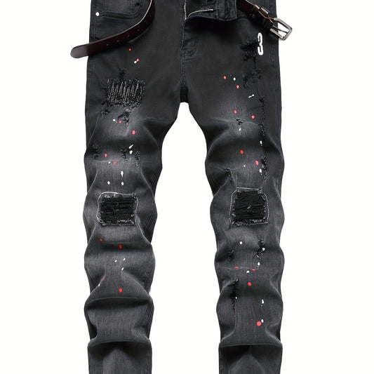 Slim Fit Ripped Jeans Men's Casual Distressed Denim Pants