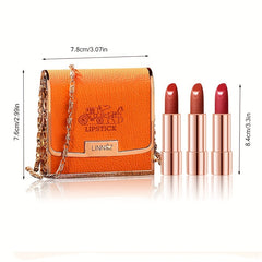 Moisturizing Lip Balm & Matte Lipstick Set in Leather Bag - Festive Gift