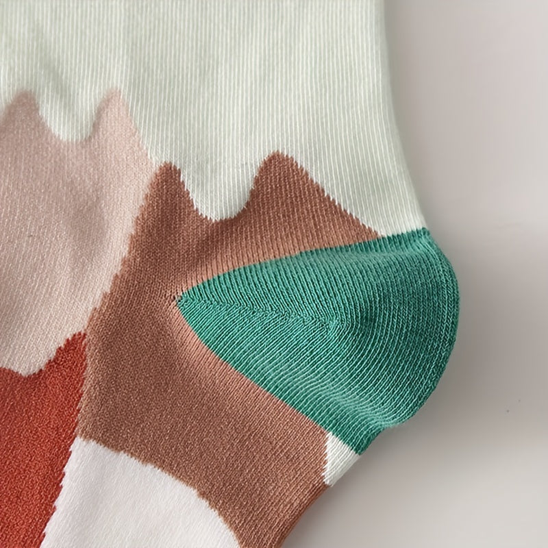 5 Pairs Moon Print Socks Colorblock Crew Socks Women's Stockings