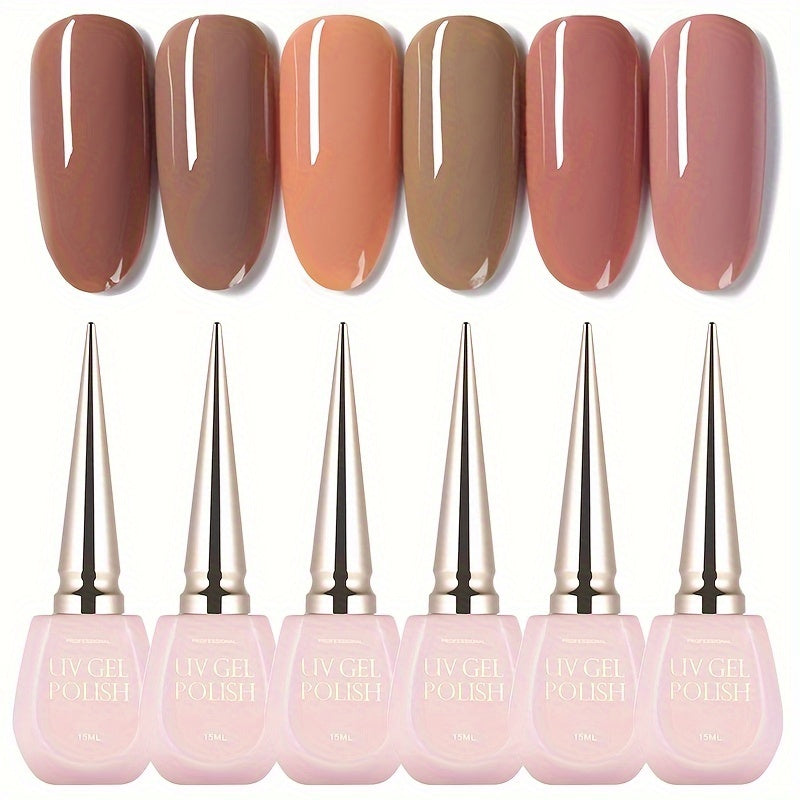 6pcs Nude & Pink Gel Nail Polish Set Alcohol Fragrance for Fall Winter