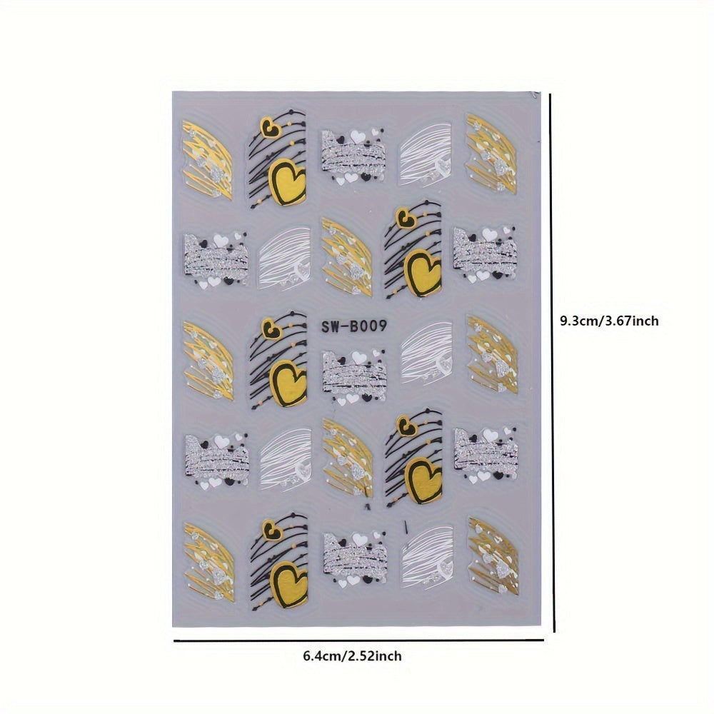 3D Golden Glitter Heart Love Nail Sticker Reflective Valentine Self Adhesive