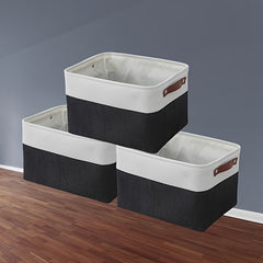 3pcs Fabric Storage Baskets Golden Finish Home Organizer