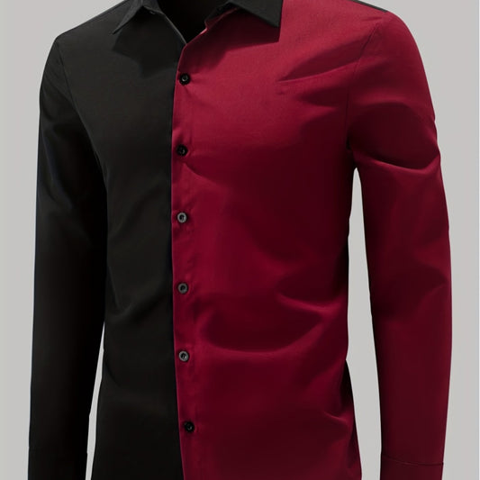Red & Block Men s Casual Button Up Shirt