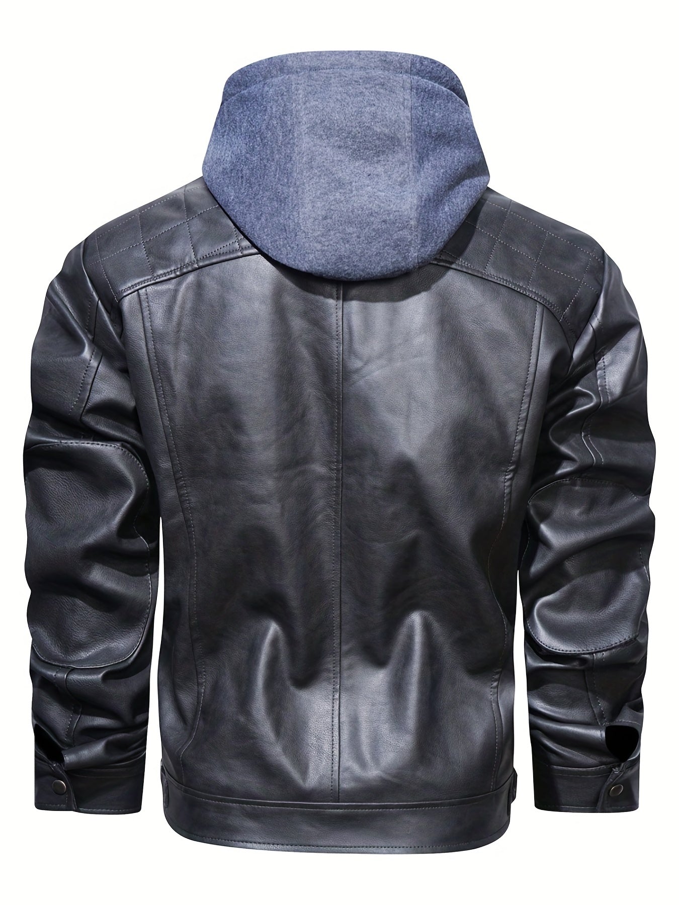 Men's Vintage Style Pu Hooded Jacket Zip Up Faux Leather Coat
