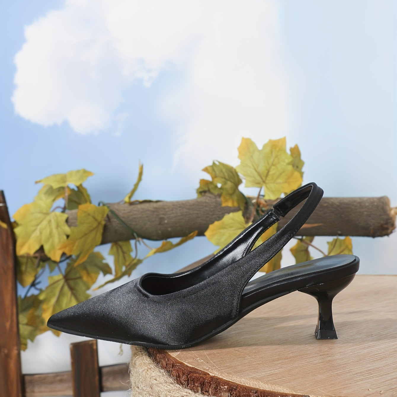 Women's Satin Kitten Heels Pointed Toe Slip On Slingback Sandals