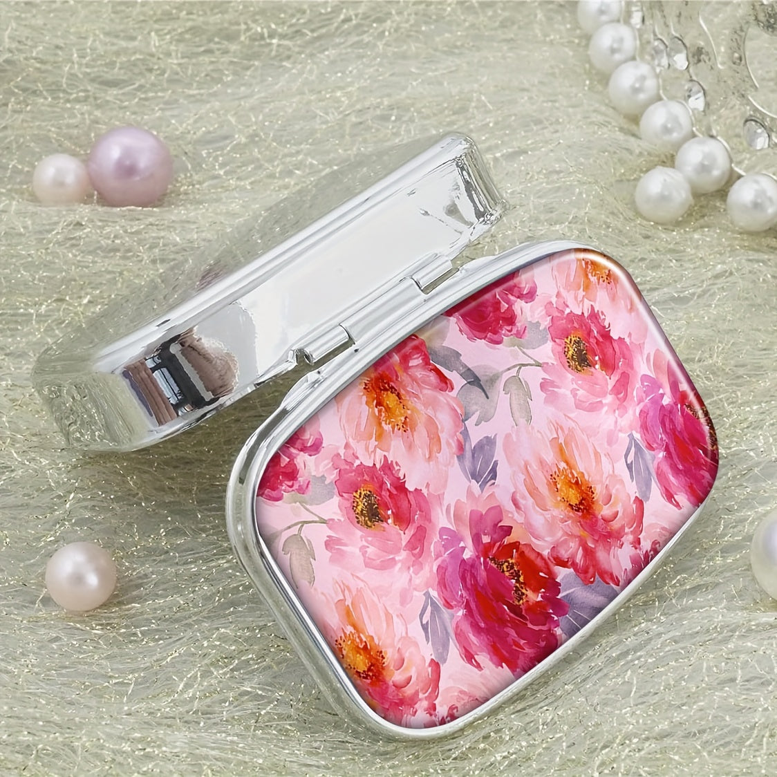 Pink Floral Pill Box Medicine Organizer for Travel