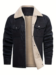 Men's Classy Fleece PU Jacket with Fur Collar