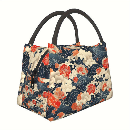 Floral Waves Insulated Lunch Bag for Beaches and Hikes