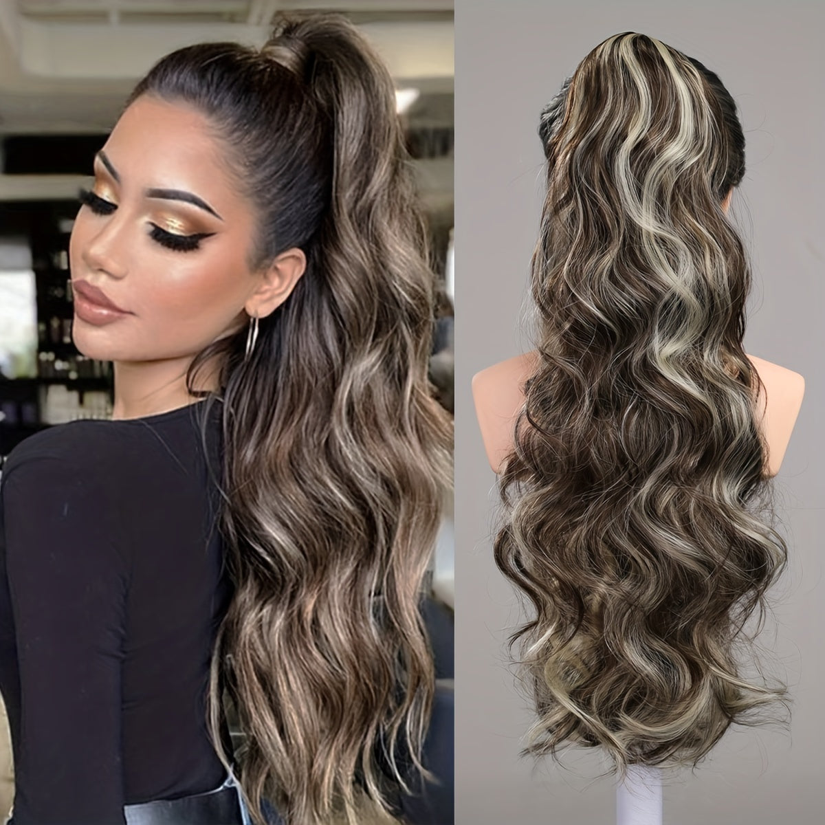 Long Wavy Ponytail Extensions Synthetic Clip In Hair Natural Look