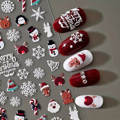 5D Embossed Snowflake Snowman Nail Art Stickers