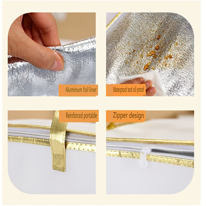 Golden Insulated Lunch Bag Portable Reusable Leak Proof