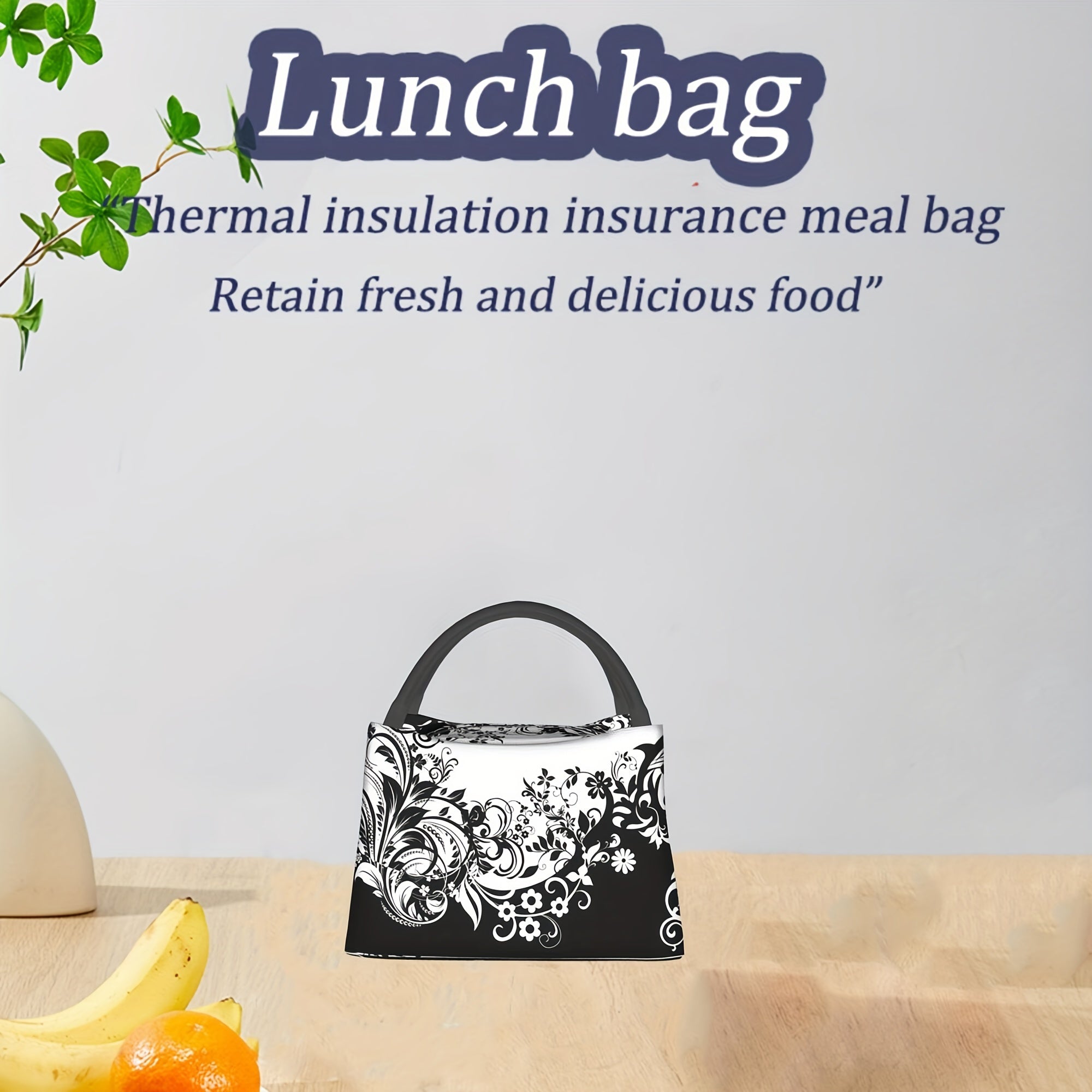 Floral Lunch Bag Reusable Portable Cooler with Watercolor Floral Print
