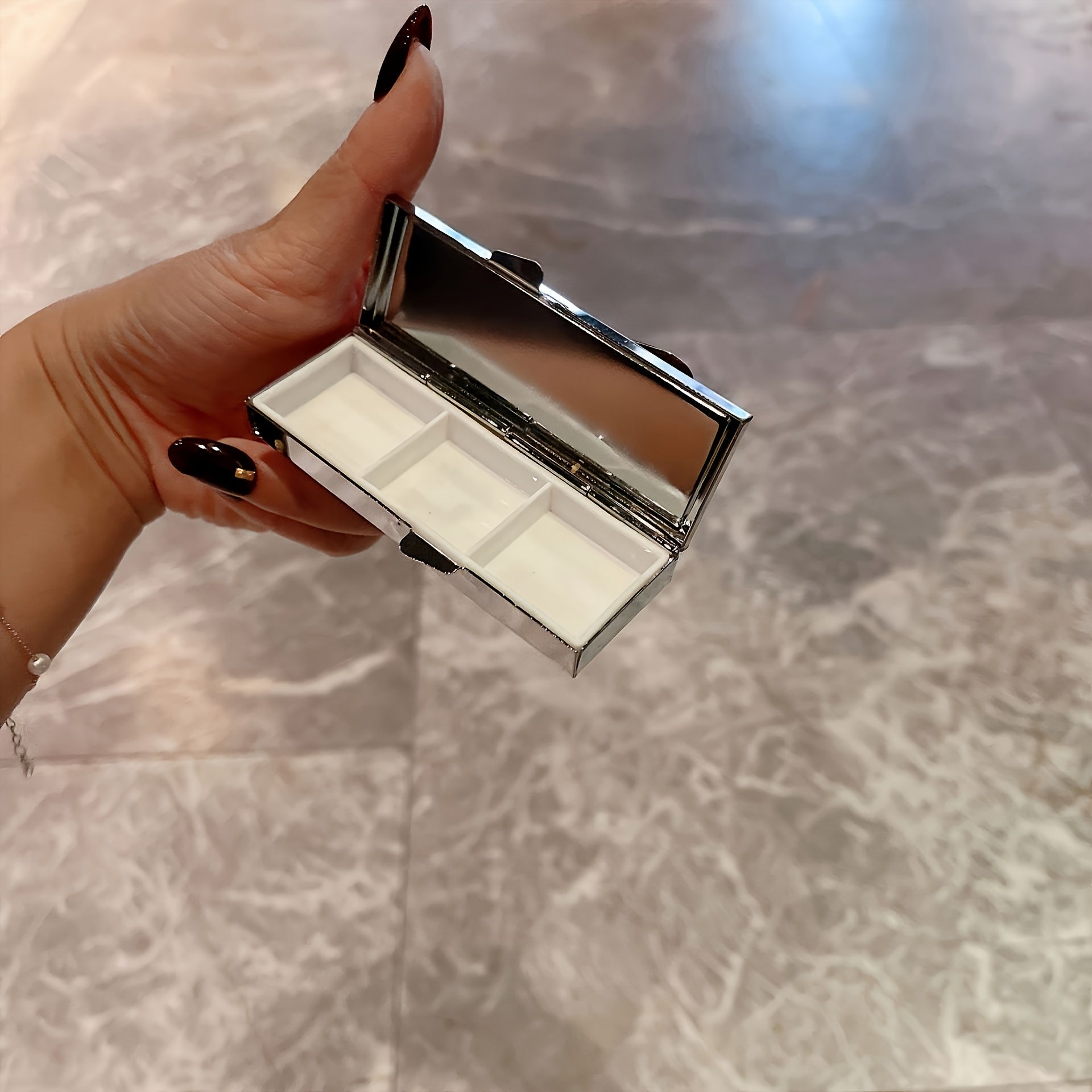 Mini Portable Pill Case with Rhinestone Encrusted Metal Tablet Organizer