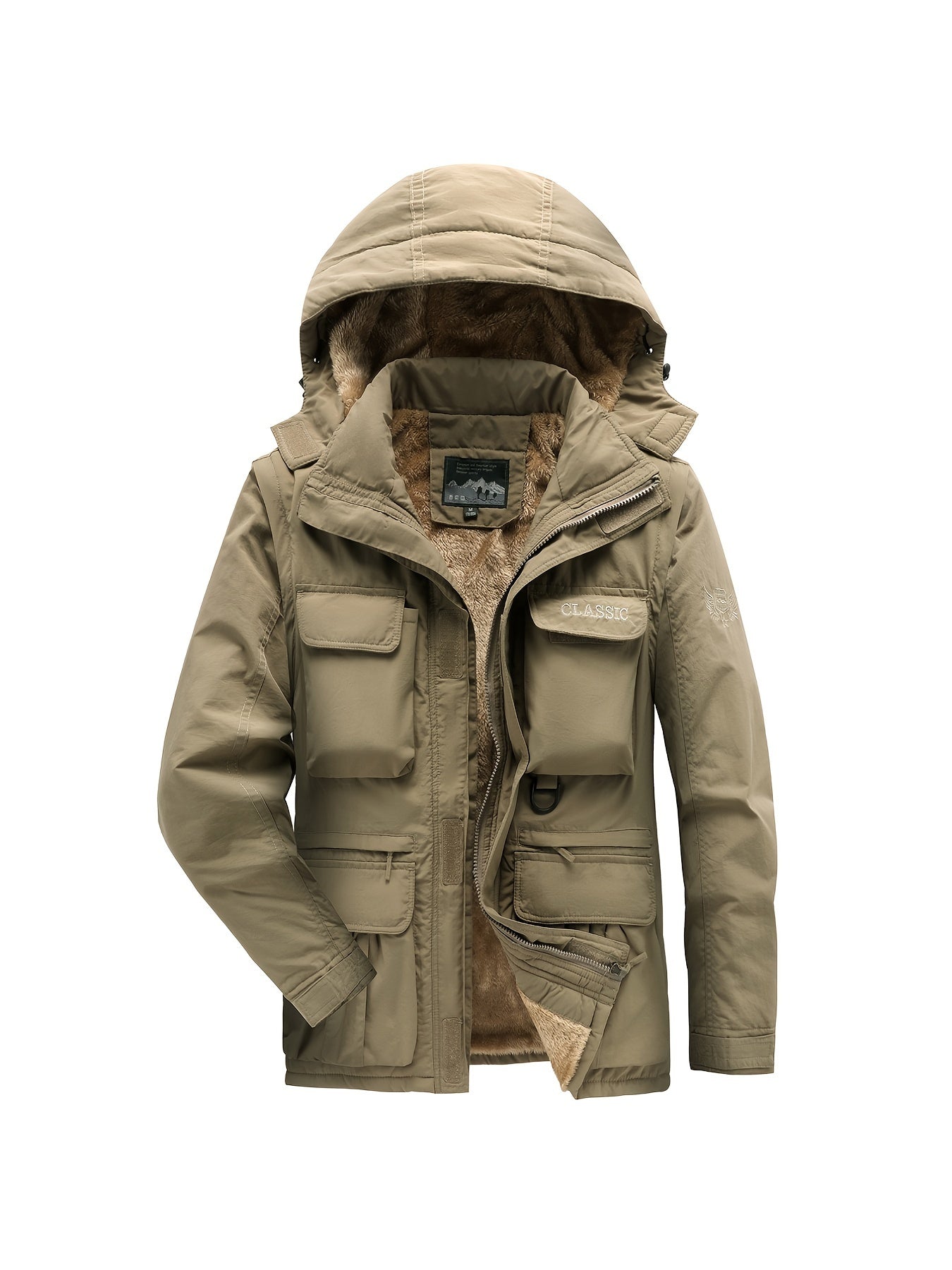 Men's Cargo Jacket Warm Coats Fleece Lined Military Jackets Cotton