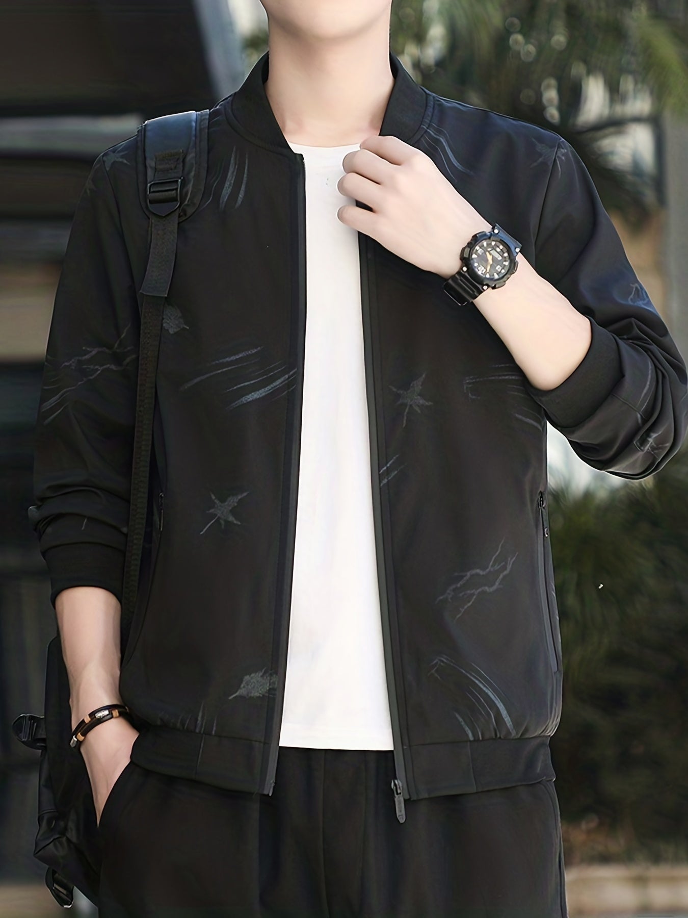 Men's Full Zip Windbreaker Jacket Casual Baseball Coat