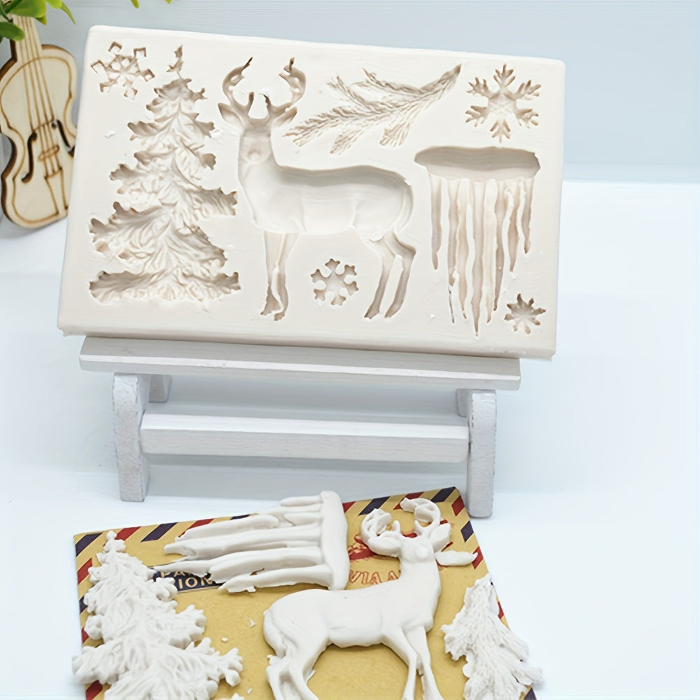 3D Deer Silicone Mold Winter Elk Candy Fondant Mold DIY Cake Decorating