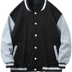 Varsity Jacket Men's Casual Button Up Jacket for Spring Fall