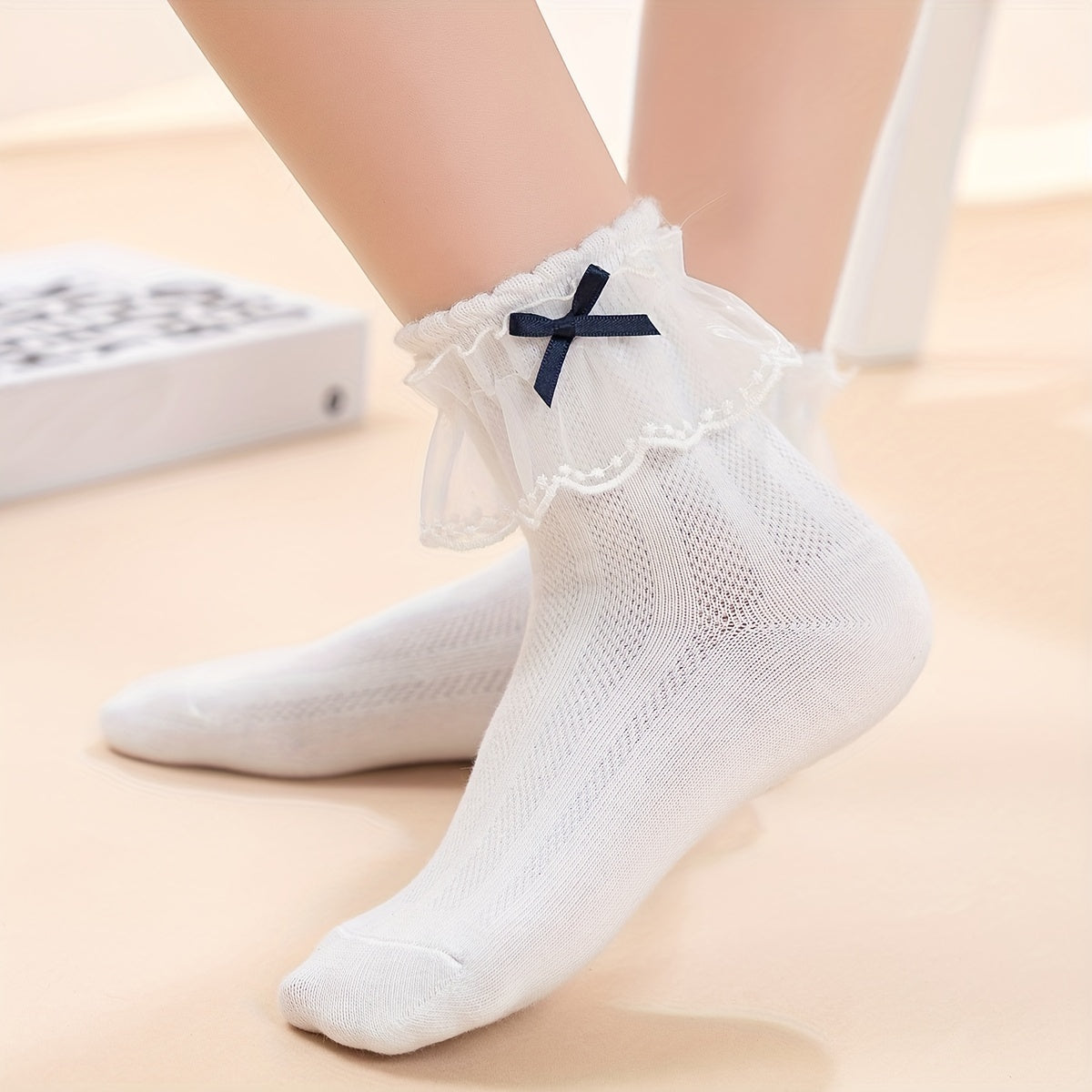 Bow Lace Mesh Thin Breathable Lace Crew Socks Girls Cotton Crew Socks