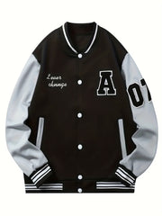 Chenille Embroidery Varsity Jacket Men's Casual Baseball Windbreaker Coat