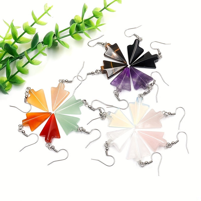 3 Pairs Arrow Head Natural Stone Drop Earrings