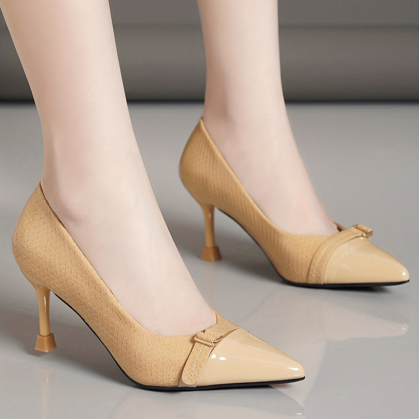 Women's Solid Stiletto Heels Point Toe Dress Heels Buckle Strap Pumps