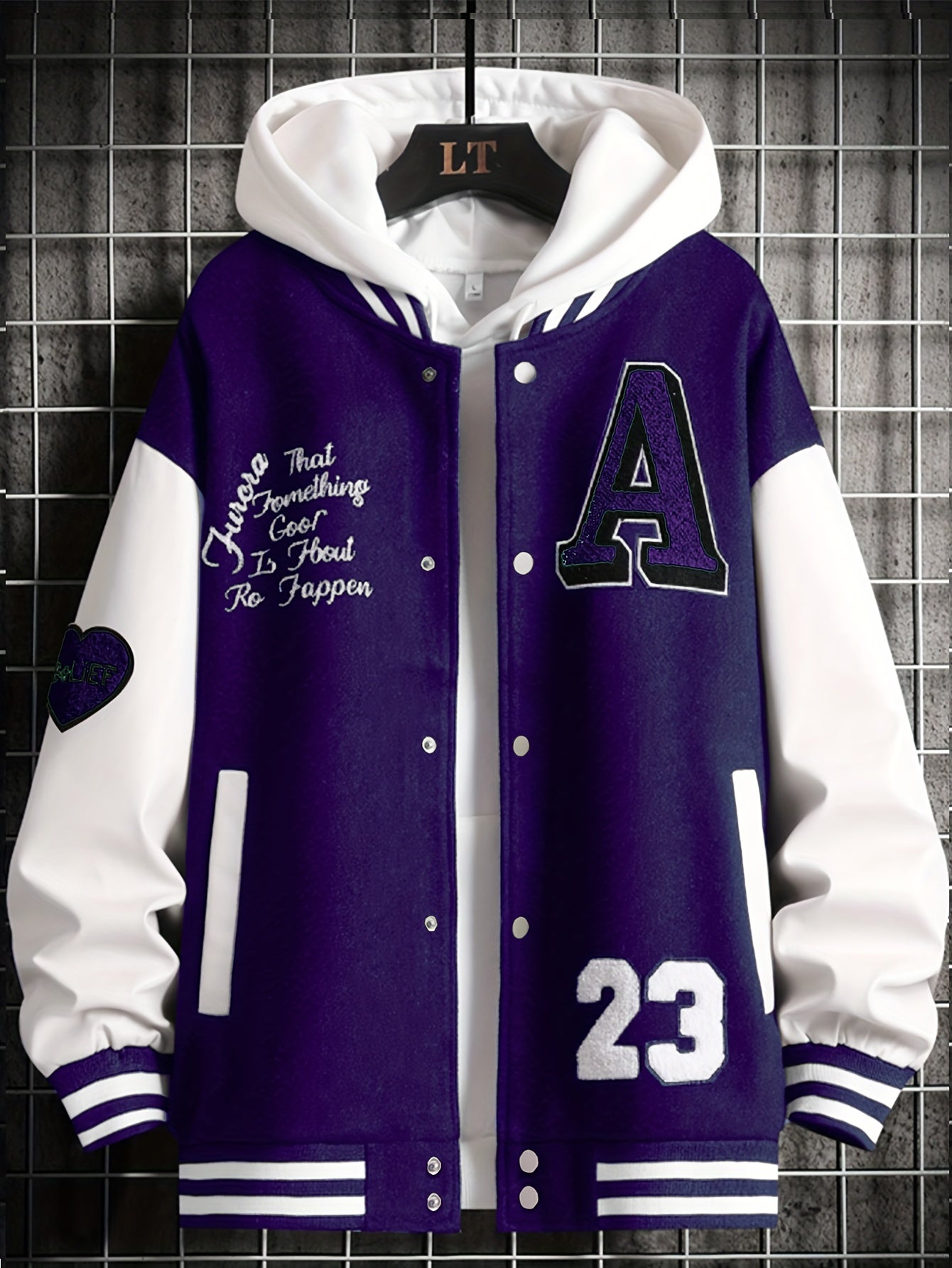 Men's Stand Collar Casual Sports Jacket Block Letter Embroidery Coat