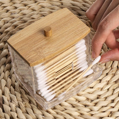 Cotton Swab Pads Holder with Wood Lids - 7 Oz