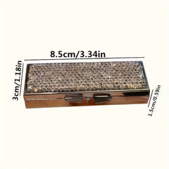 Mini Portable Pill Case with Rhinestone Encrusted Metal Tablet Organizer