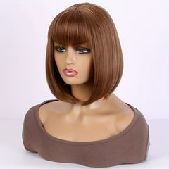 Short Straight Bob Wig With Bangs Synthetic Wig 12inch Cosplay Wigs