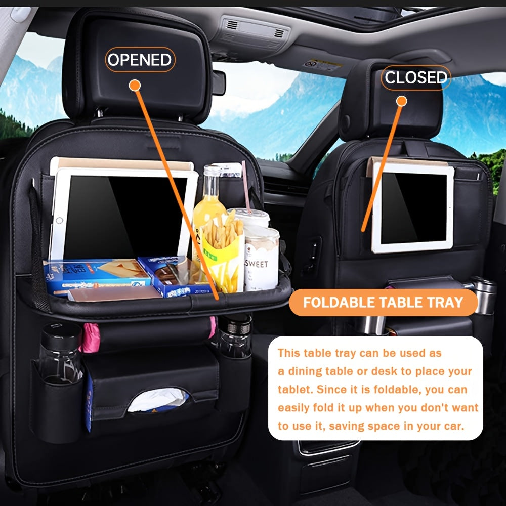 2pcs PU Leather Car Seat Organizer with Foldable Table Tray