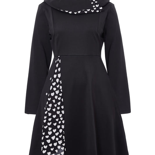 Plus Size Colorblock Heart Print Long Sleeve Dress