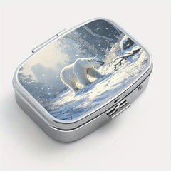 Polar Bear Print Pill Organizer 2 Compartment Metal Case for Travel & Outdoor