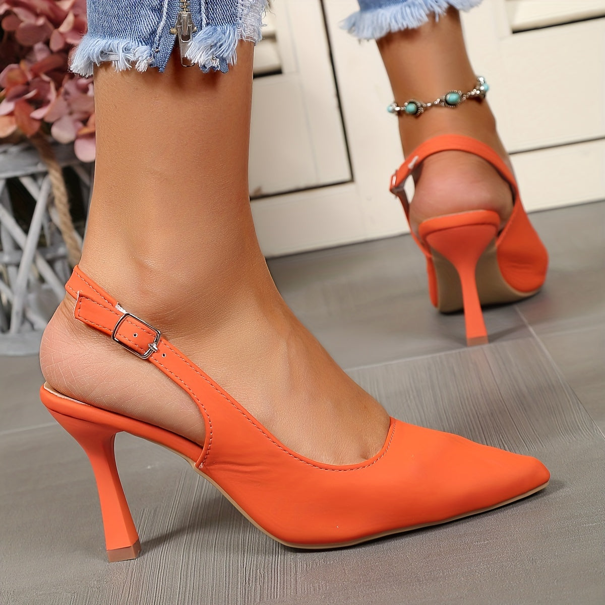 Women's Slingback High Heels Pointed Toe Stilettos
