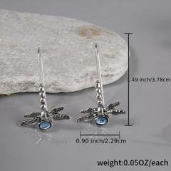 Vintage Dragonfly Stud Earrings with Oval Synthetic Gems for Party