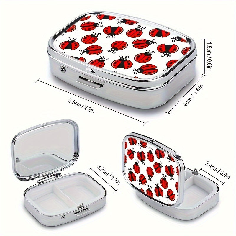 Mini Ladybug Pattern Pill Box Compact Organizer - Metal Medicine Case