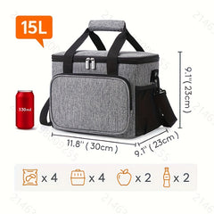 15L Insulated Lunch Bag Adjustable Strap Waterproof Oxford Cloth Cooler