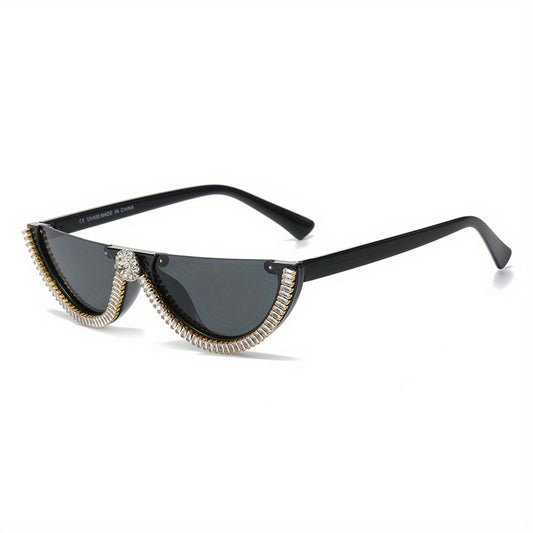 Y2K Semi Rimless Sunglasses Zircon Decorative Glasses