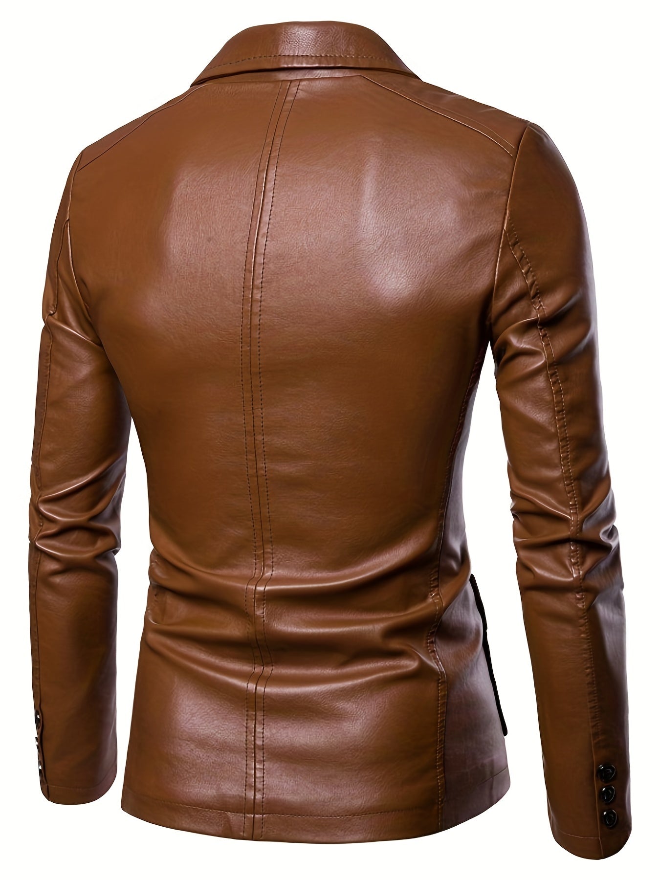 Men's Retro Style PU Jacket Button Up Lapel Faux Leather Jacket