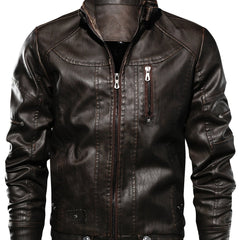 Men's PU Leather Zipper Jacket Coat