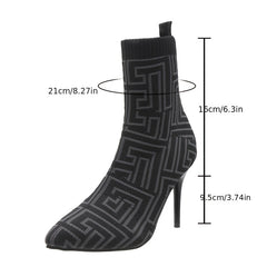 Women's Geometric Pattern Stretch Boots Pointed Toe High Heels