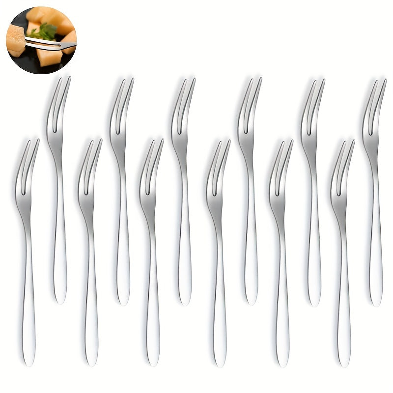 12pcs Stainless Steel Cocktail Forks Mini Salad Fruit Cake Tasting Fork