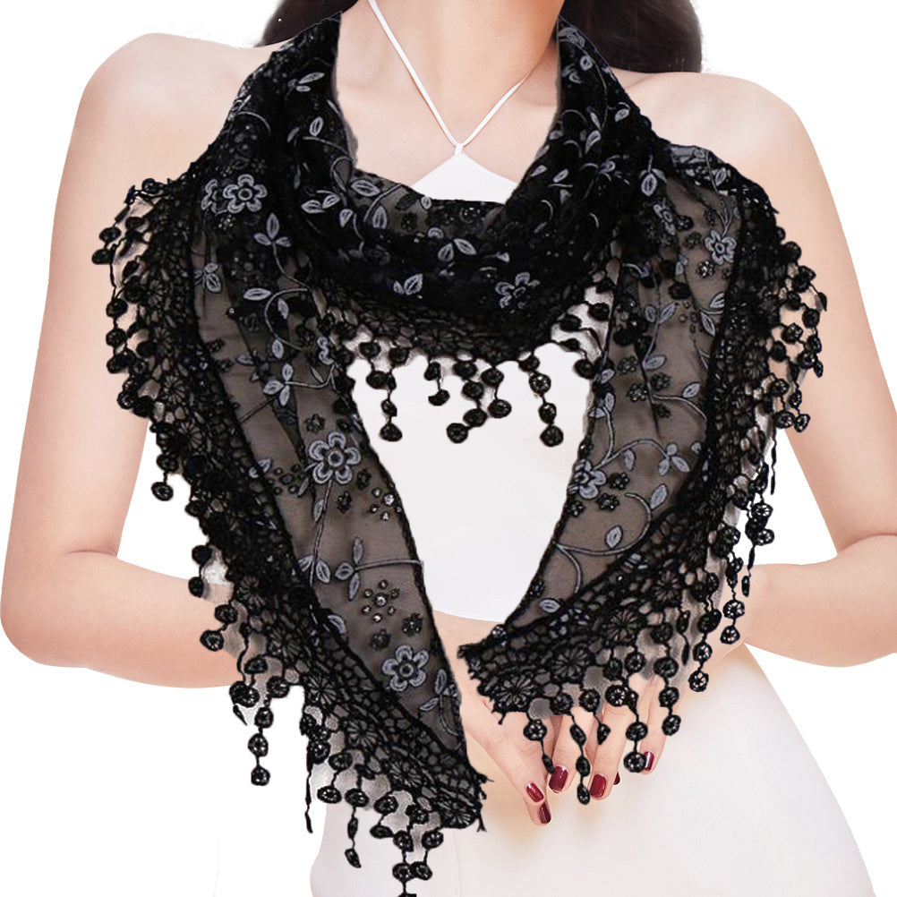 Women's Triangle Scarf With Tassel Lace Shawl