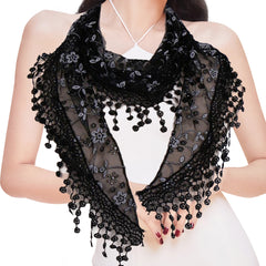 Women's Triangle Scarf With Tassel Lace Shawl