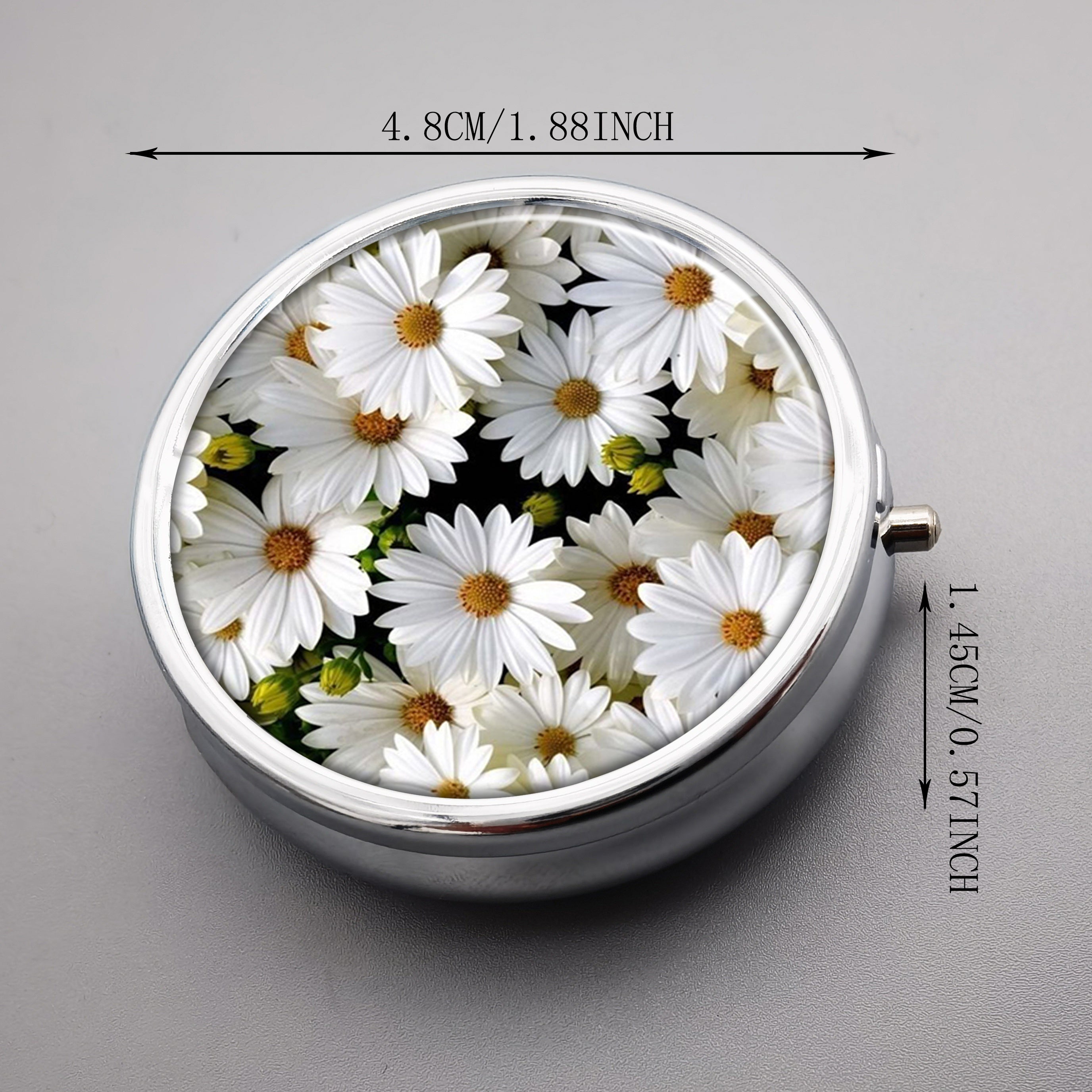 Flower Pill Case 3 Compartment Metal Organizer Portable Medicine Vitamin Holder