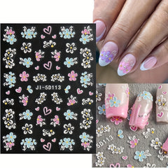 5D Pink Petals Butterfly Nail Stickers French Line Acrylic Spring