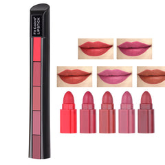 5 in 1 Sexy Red Lipstick Strip Matte Velvet Texture Lip Gloss Set